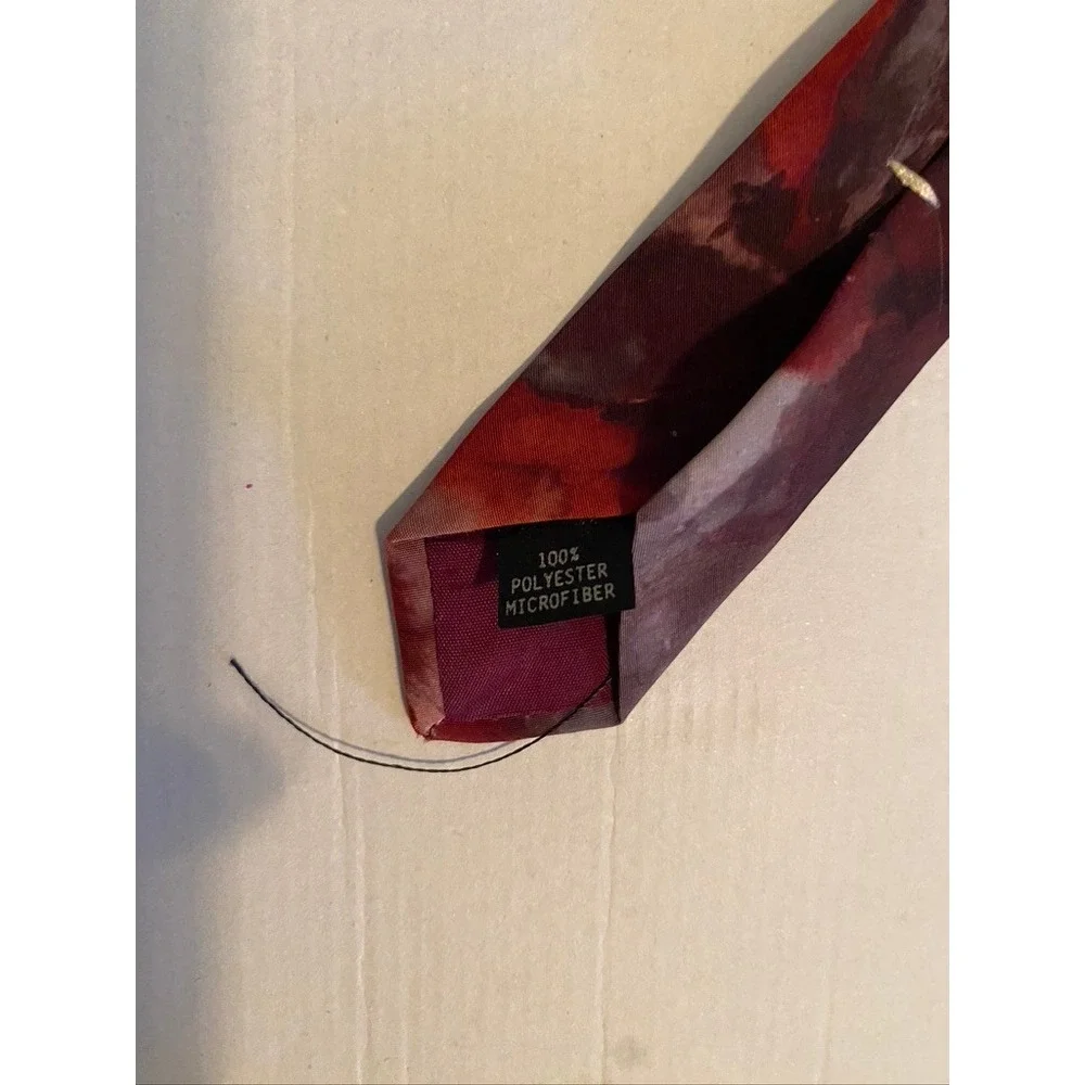 Surrey Mens Necktie Red Burgundy Abstract Floral Microfiber Art Silk Look Tie